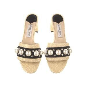 Jimmy Choo Jute Studded Accents Slides - 7.5 -